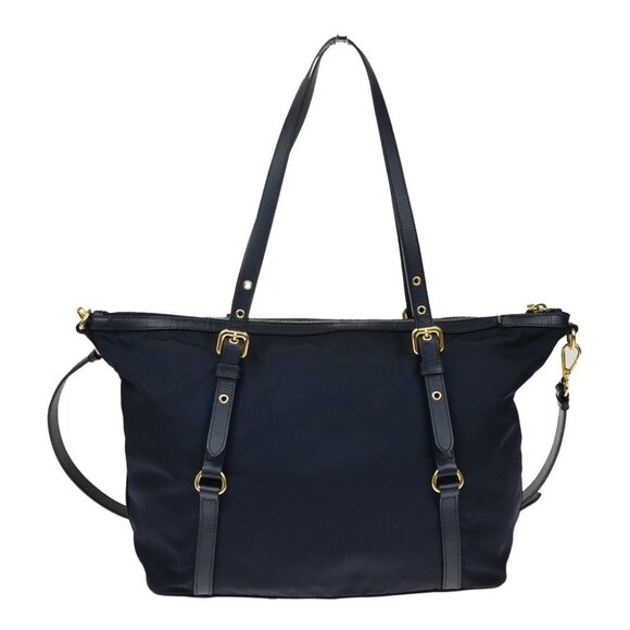 PRADA Logo 2Way Shoulder Hand Bag Nylon Leather Navy Blue GHW - Picture 3 of 16